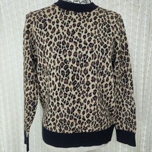 Charter Club Gold Thread Leopard Print Knit Crew Neck Sweater Size Large